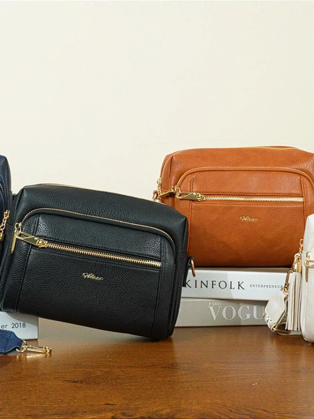 Small Faux Leather Crossbody Bag Anti-theft with Wide Strap Tassel